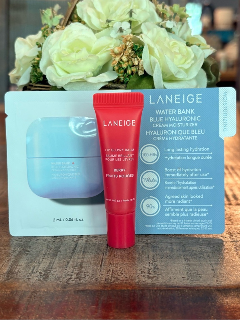 NEW Laneige LIP GLOWY BALM Mini in BERRY + Water Bank MOISTURIZER Sample!